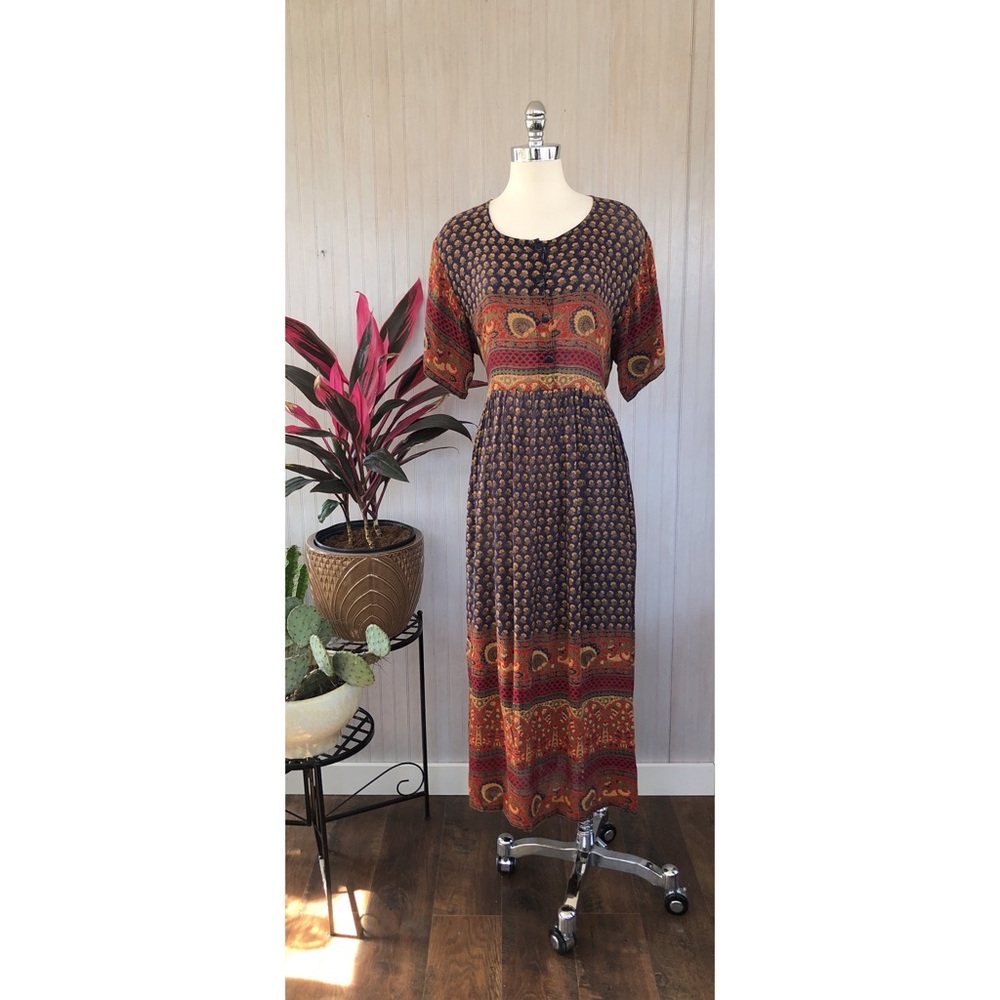 90s Short Sleeve Tie Back Maxi Dress